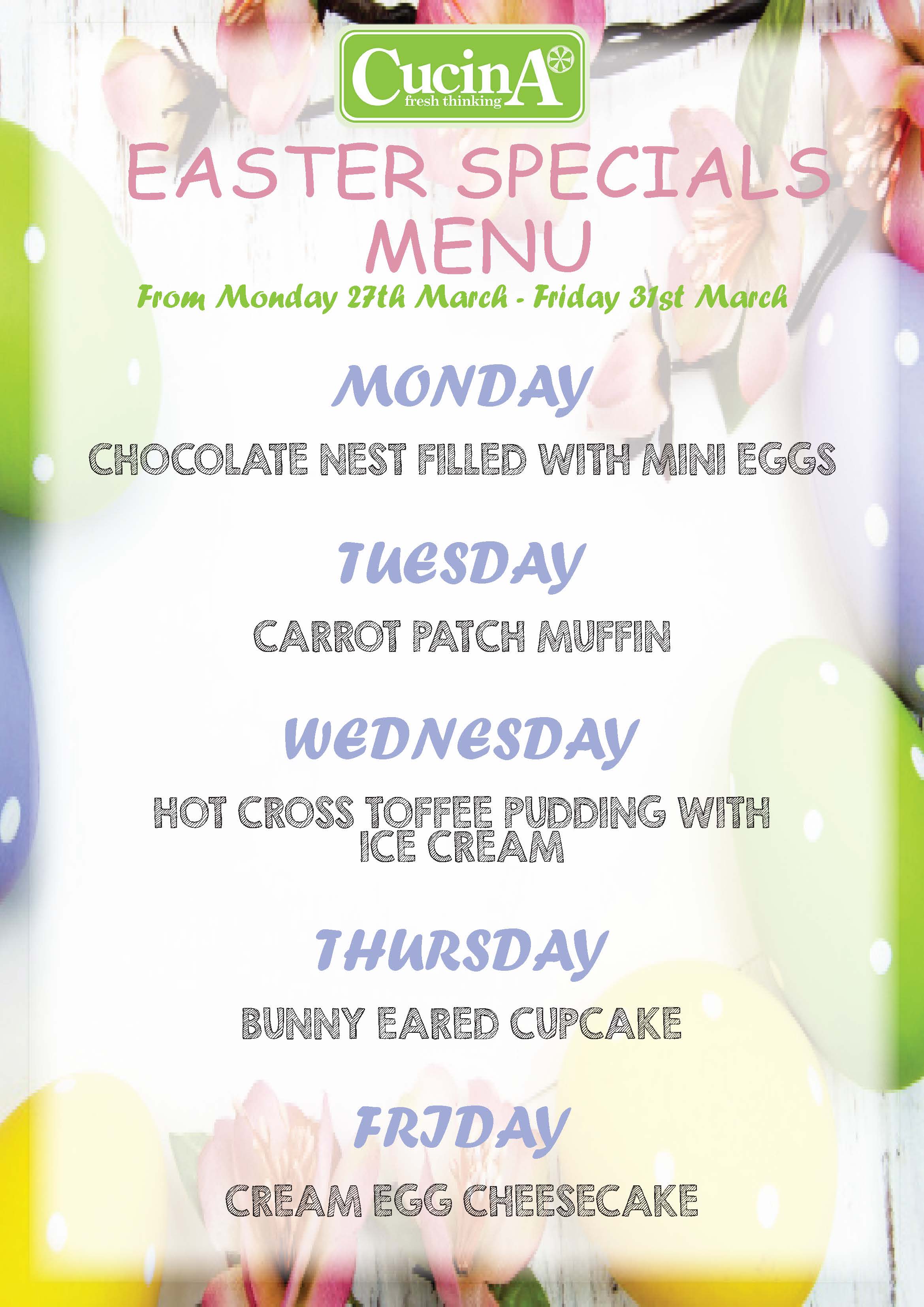 Milestone Academy Easter week Special menu 27th 31st March