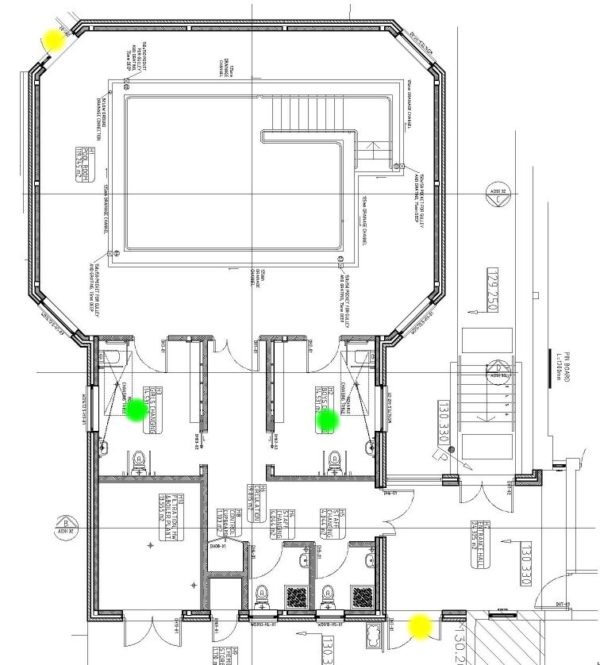 A plan of the hydrotherapy pool building showing the accessibility areas