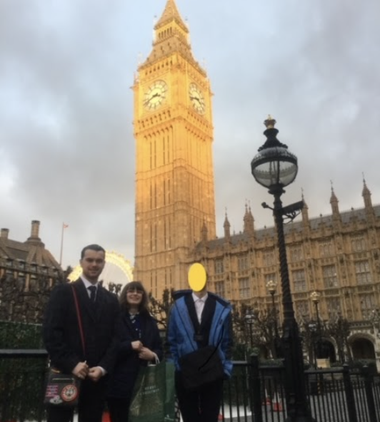 Students stood outside the Houses of Parliament